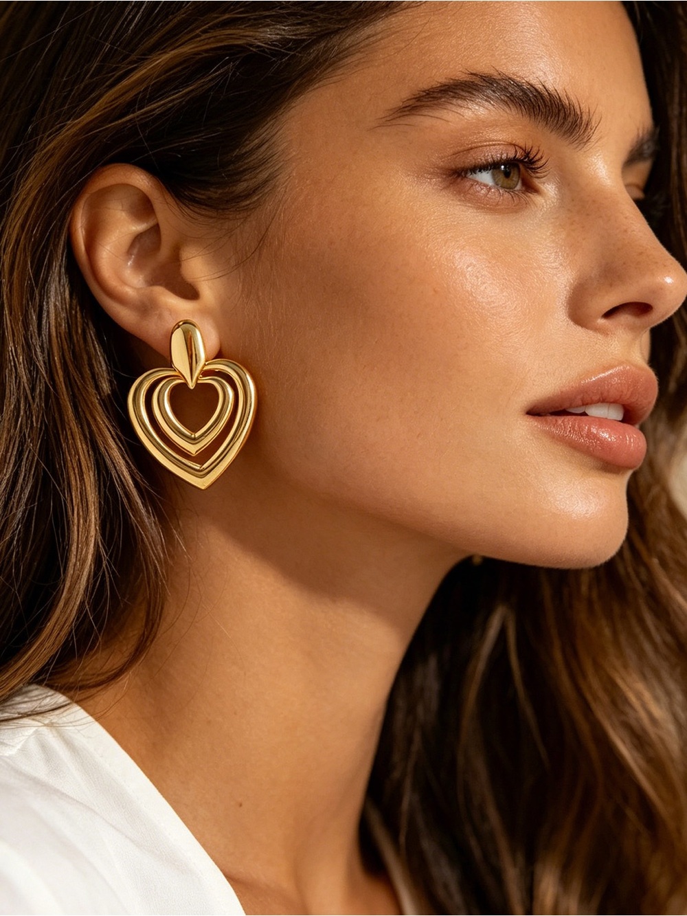 Gold Heart Drop Earrings - Elegant Women’s Statement Jewelry